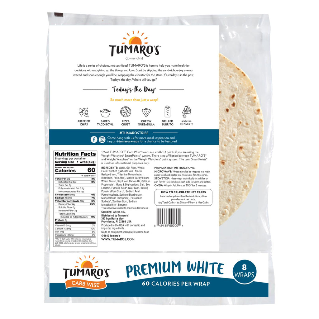 Tumaro's 8-inch Premium White Carb Wise Wraps - Case Of 6 - 8 Ct - Lakehouse Foods