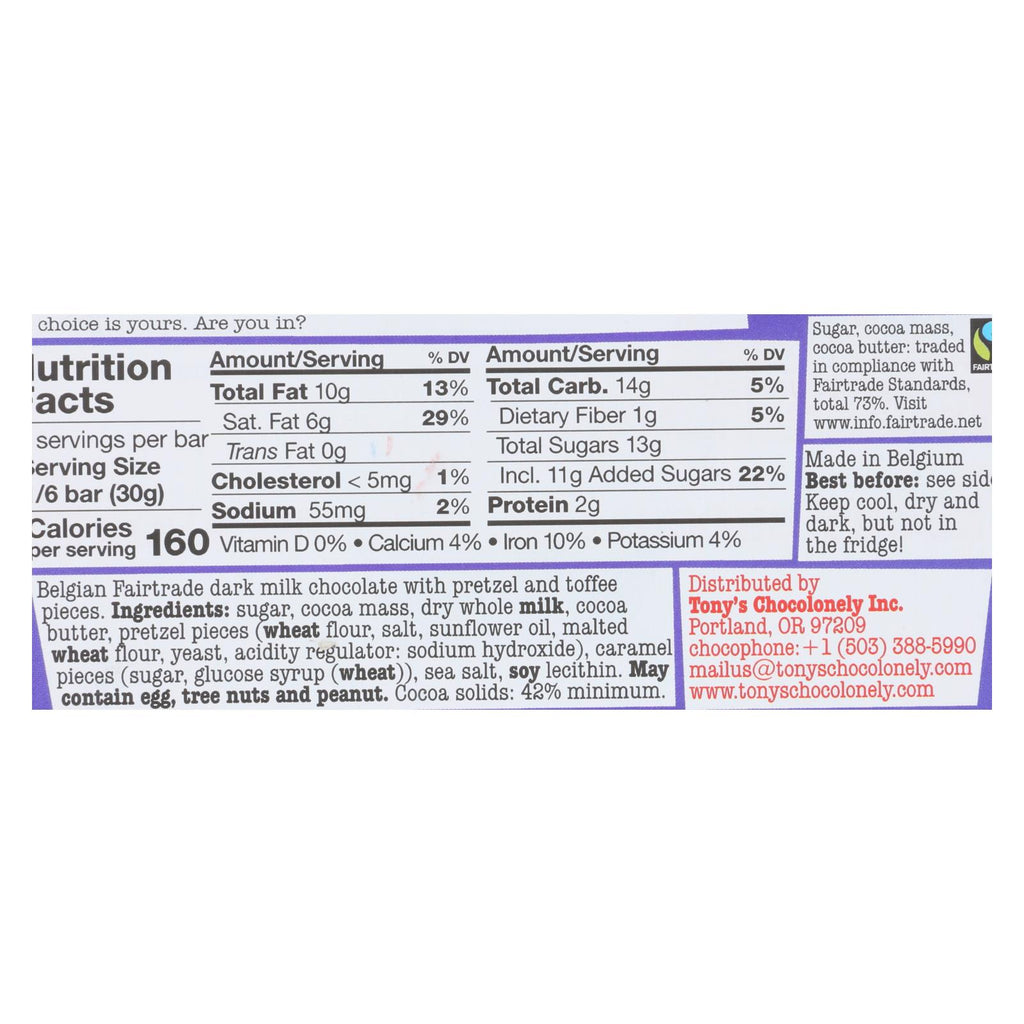 Tony's Chocolonely - Bar Chocolate Dk Pretzl Toffee - Case Of 15 - 6.35 Oz - Lakehouse Foods