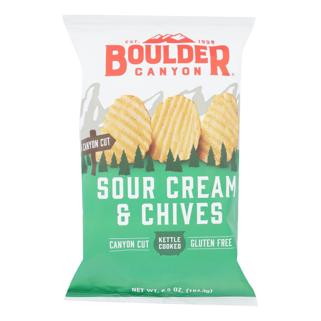 Boulder Canyon - Kettle Cooked Canyon Cut Potato Chips -sour Cream & Chives - Case Of 12 - 6.5 Oz - Lakehouse Foods