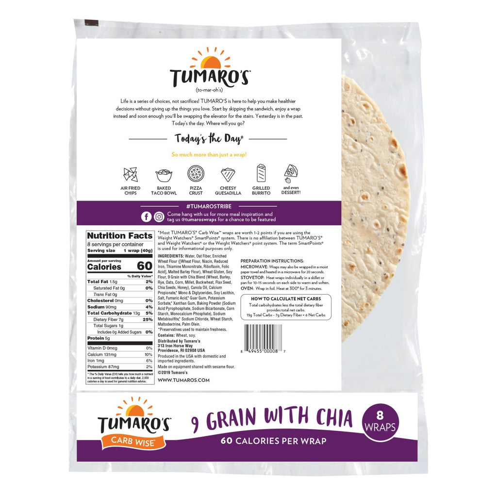 Tumaro's 8-inch 9 Grains And Seeds Carb Wise Wraps - Case Of 6 - 8 Ct - Lakehouse Foods