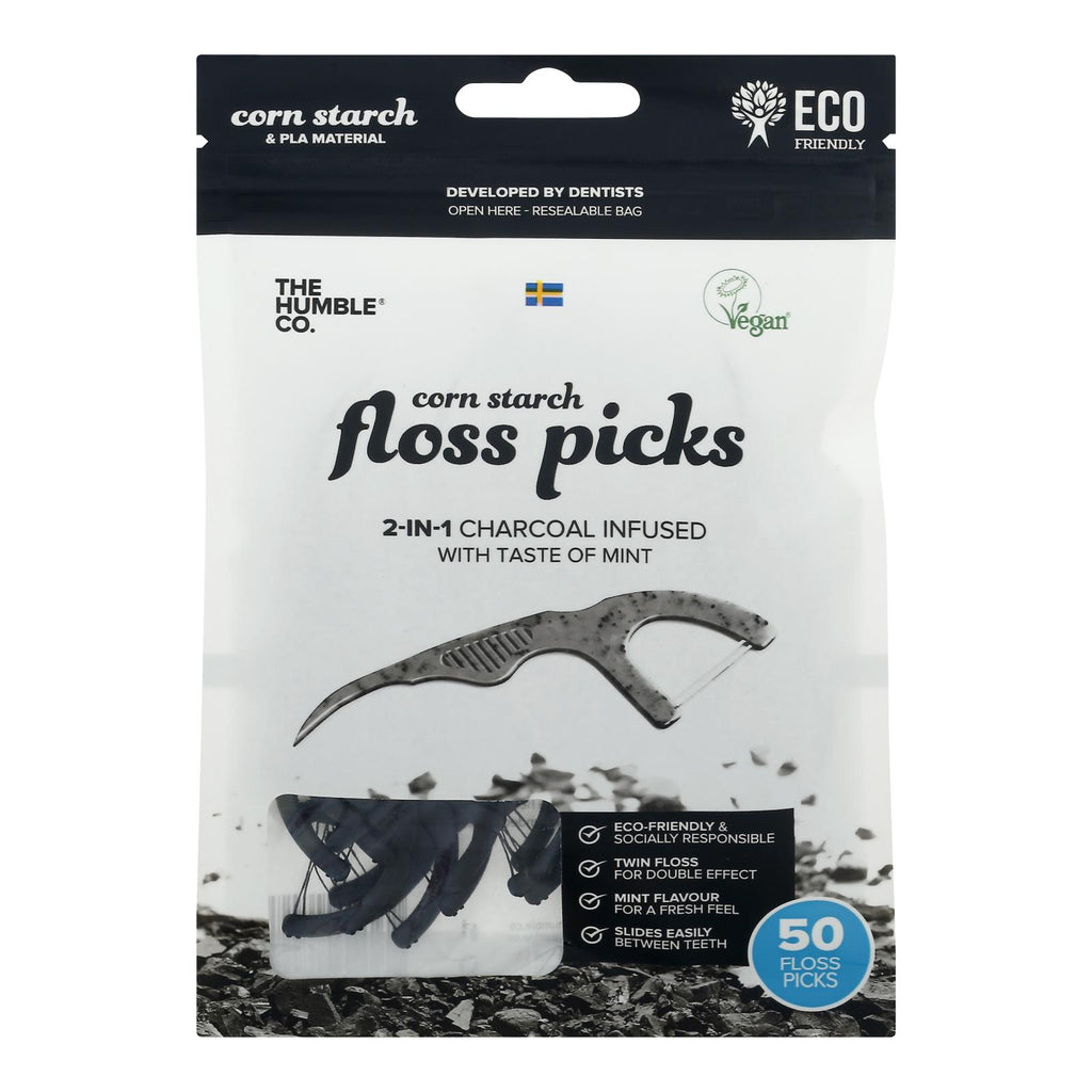 Humble Co - Floss Picks Charcoal Mint - Case Of 4-50 Count - Lakehouse Foods
