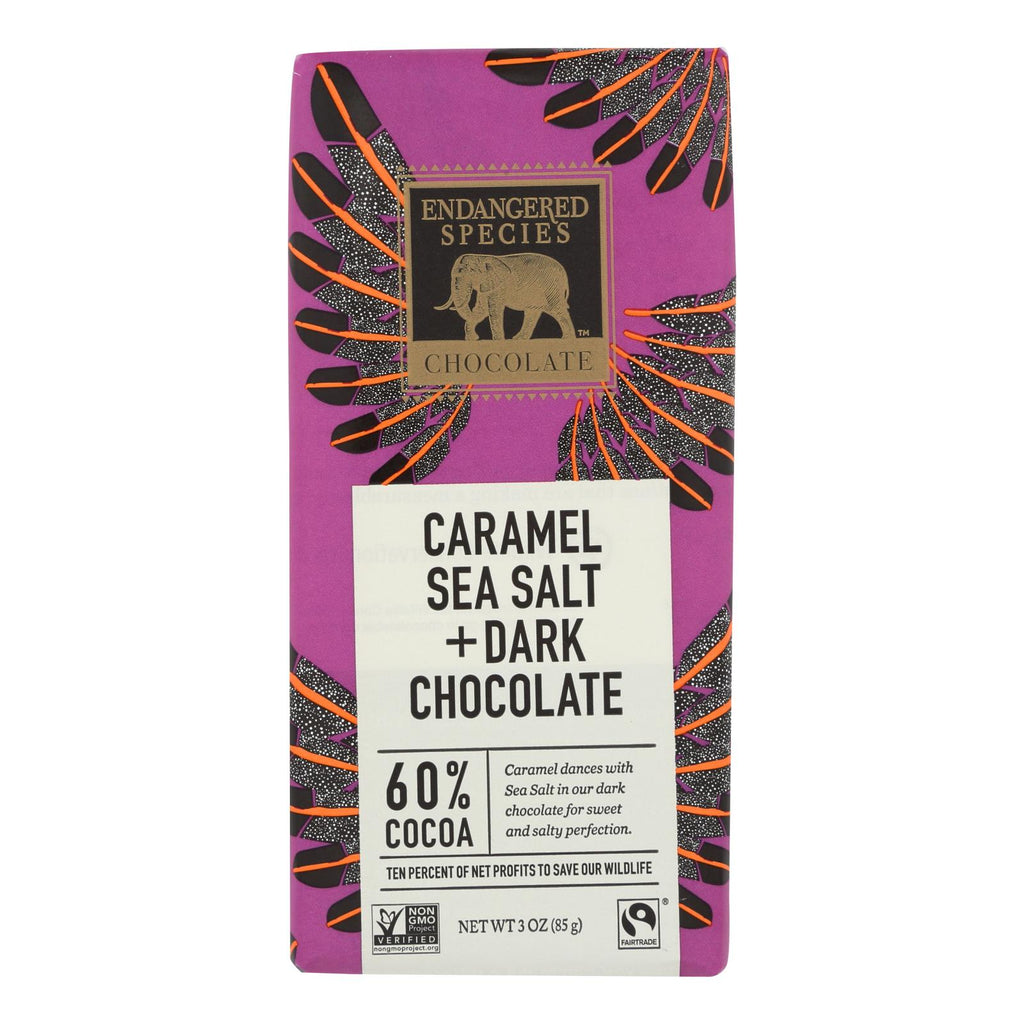 Endangered Species Chocolate Bar - Dark Chocolate - Caramel - Sea Salt - 3 Oz - Case Of 12 - Lakehouse Foods