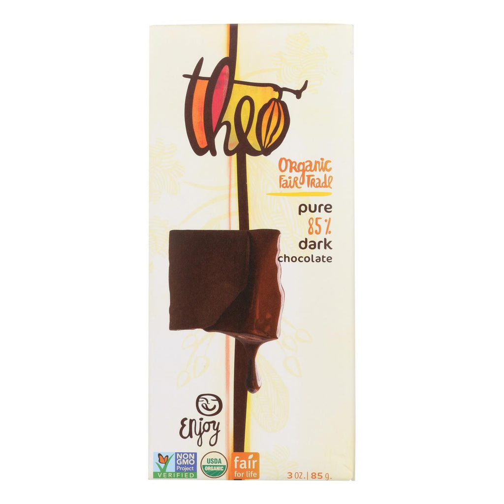 Theo Chocolate Organic Chocolate Bar - Classic - Dark Chocolate - 85 Percent Cacao - Pure - 3 Oz Bars - Case Of 12 - Lakehouse Foods