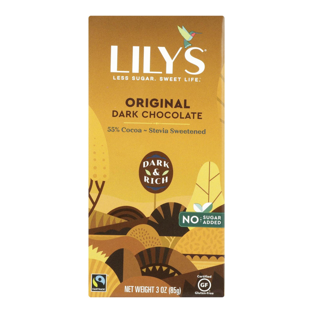 Lily's Sweets Chocolate Bar - Dark Chocolate - 55 Percent Cocoa - Original - 3 Oz Bars - Case Of 12 - Lakehouse Foods