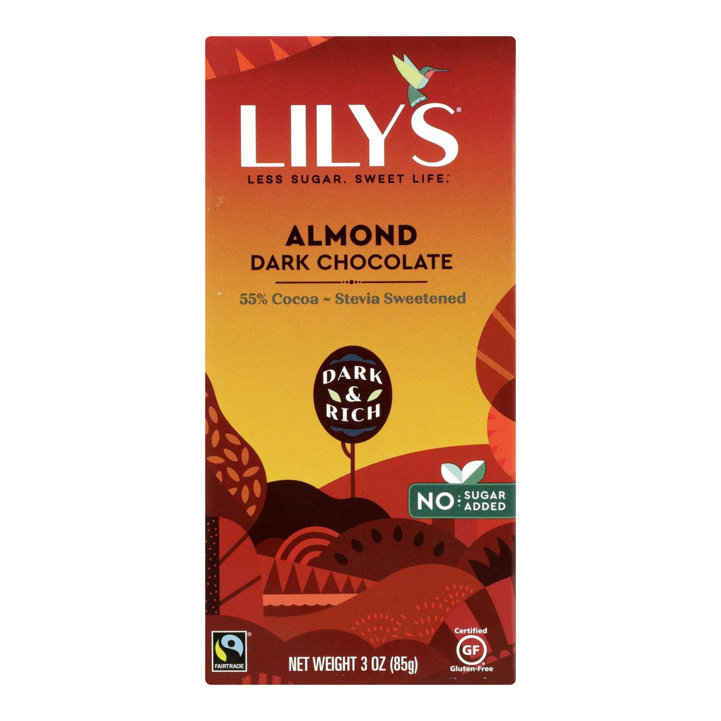 Lily's Sweets Chocolate Bar - Dark Chocolate - 55 Percent Cocoa - Almond - 3 Oz Bars - Case Of 12 - Lakehouse Foods