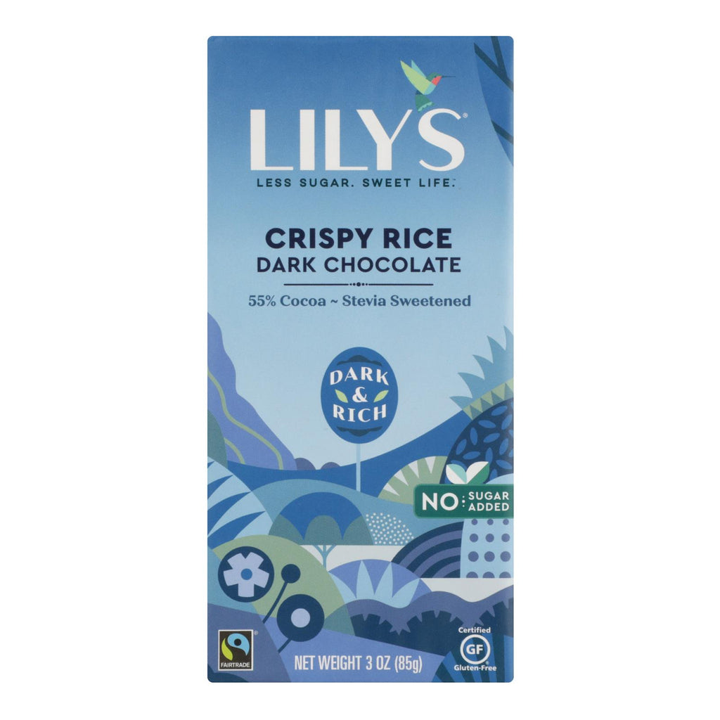 Lily's Sweets Chocolate Bar - Dark Chocolate - 55 Percent Cocoa - Crispy Rice - 3 Oz Bars - Case Of 12 - Lakehouse Foods