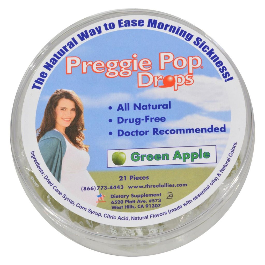 Three Lollies Preggie Pop Drops Natural Green Apple - 21 Pieces - Lakehouse Foods