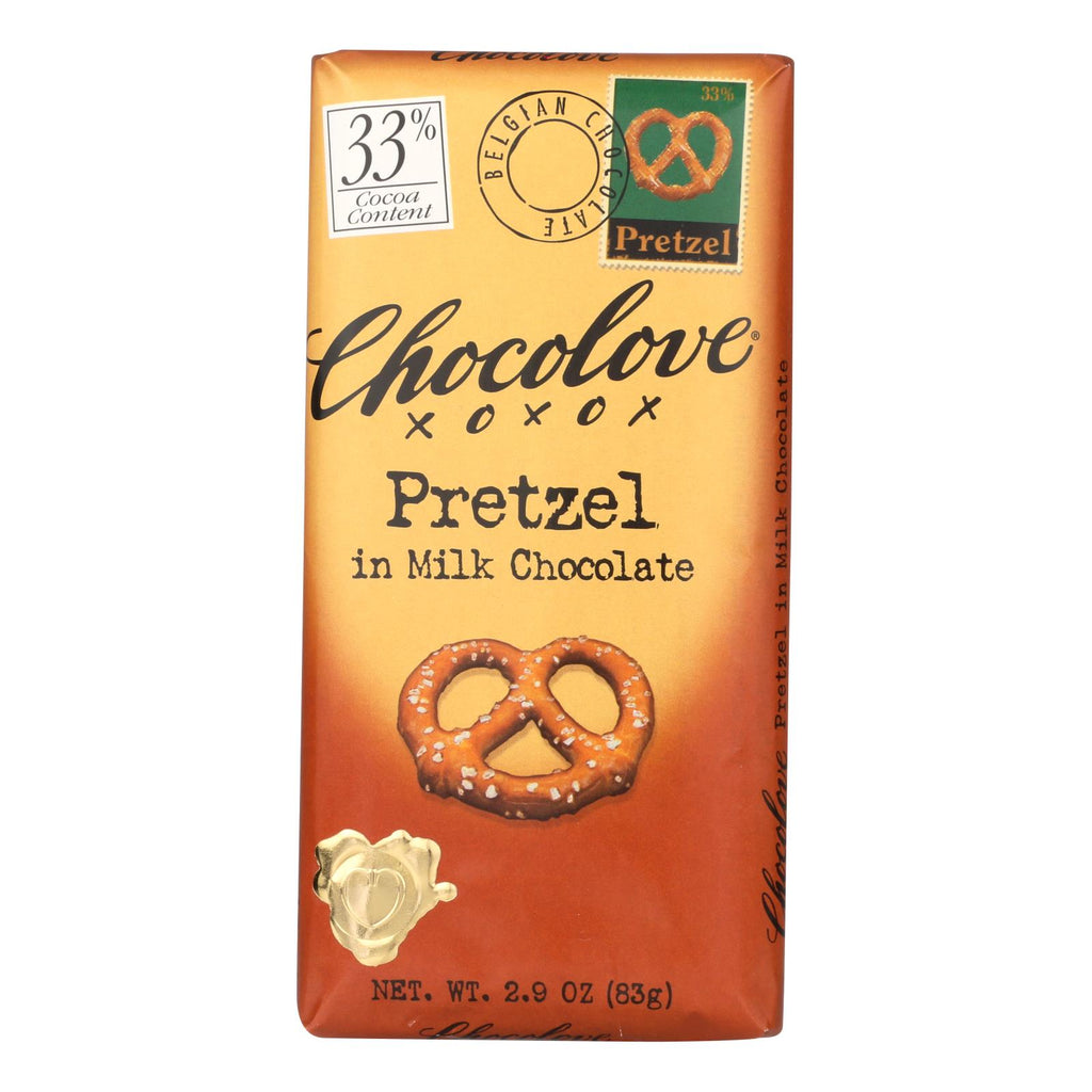 Chocolove Xoxox - Premium Chocolate Bar - Milk Chocolate - Pretzel - 2.9 Oz Bars - Case Of 12 - Lakehouse Foods