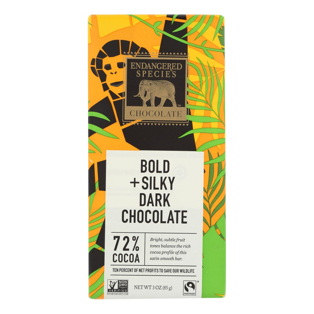 Endangered Species Natural Chocolate Bars - Dark Chocolate - 72 Percent Cocoa - 3 Oz Bars - Case Of 12 - Lakehouse Foods