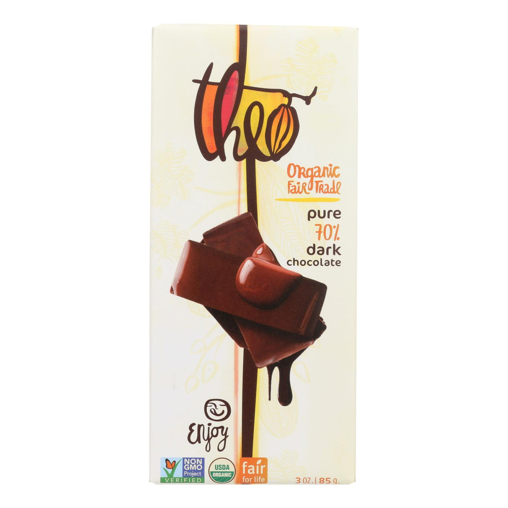 Theo Chocolate Organic Chocolate Bar - Classic - Dark Chocolate - 70 Percent Cacao - Pure - 3 Oz Bars - Case Of 12 - Lakehouse Foods