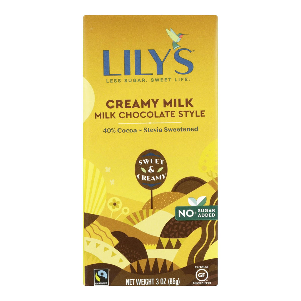 Lily's Sweets Chocolate Bar - Creamy Milk Chocolate - 40 Percent Cocoa - 3 Oz Bars - Case Of 12 - Lakehouse Foods