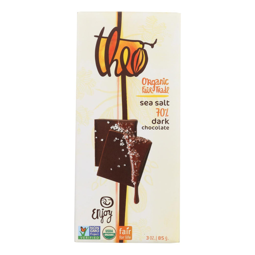 Theo Chocolate Organic Chocolate Bar - Classic - Dark Chocolate - 70 Percent Cacao - Sea Salt - 3 Oz Bars - Case Of 12 - Lakehouse Foods