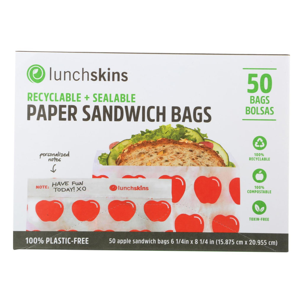 Lunchskins - Recyclable And Sealable Paper Sandwich Bags - Red Apple - Case Of 12 - 50 Count - Lakehouse Foods