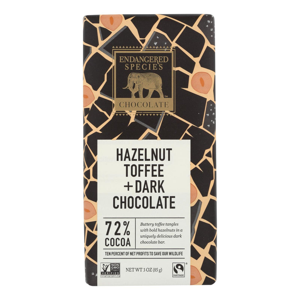 Endangered Species Natural Chocolate Bars - Dark Chocolate - 72 Percent Cocoa - Hazelnut Toffee - 3 Oz Bars - Case Of 12 - Lakehouse Foods