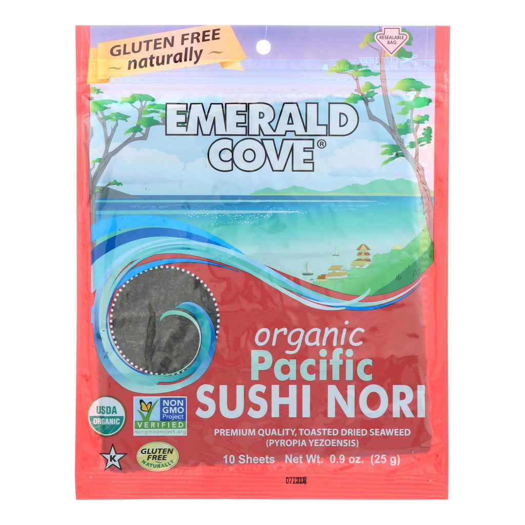 Emerald Cove Organic Pacific Sushi Nori - Toasted - Silver Grade - 10 Sheets - Case Of 6 - Lakehouse Foods