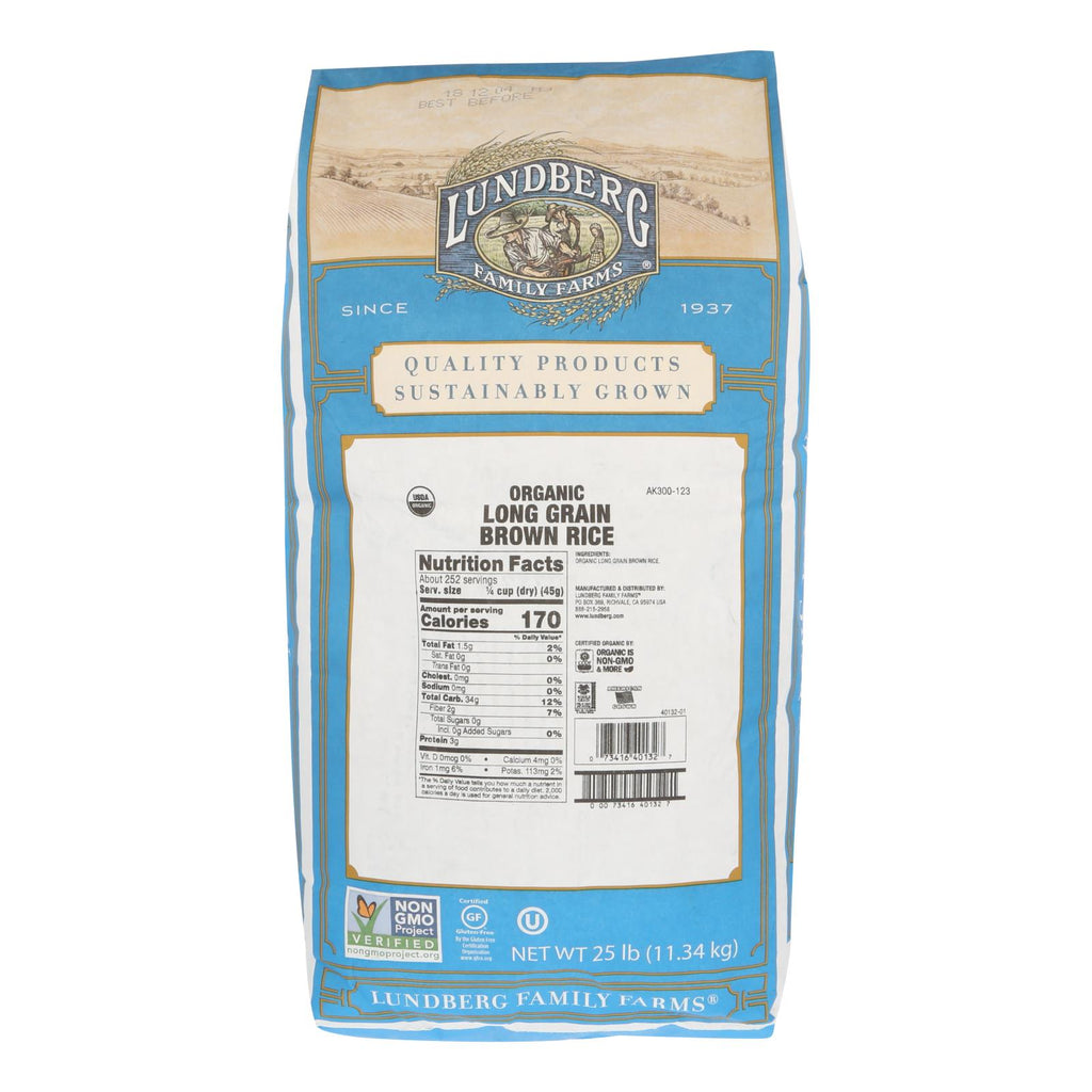 Lundberg Family Farms Organic Long Grain Brown Rice - Case Of 25 Lbs - Lakehouse Foods