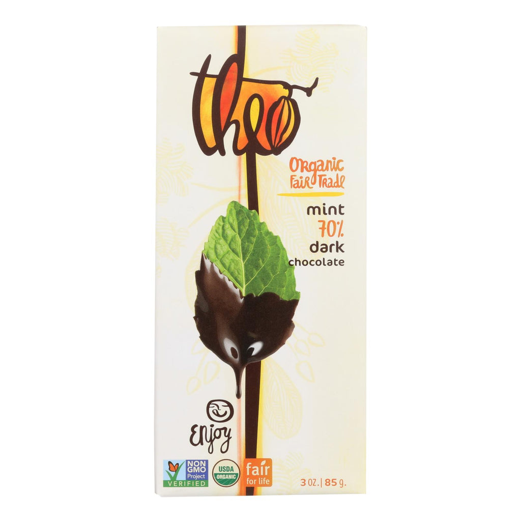 Theo Chocolate Organic Chocolate Bar - Classic - Dark Chocolate - 70 Percent Cacao - Mint - 3 Oz Bars - Case Of 12 - Lakehouse Foods