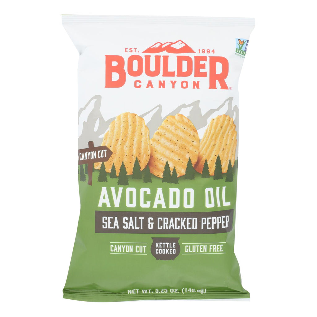 Boulder Canyon - Avocado Oil Canyon Cut Potato Chips - Sea Salt And Cracked Pepper - Case Of 12 - 5.25 Oz. - Lakehouse Foods