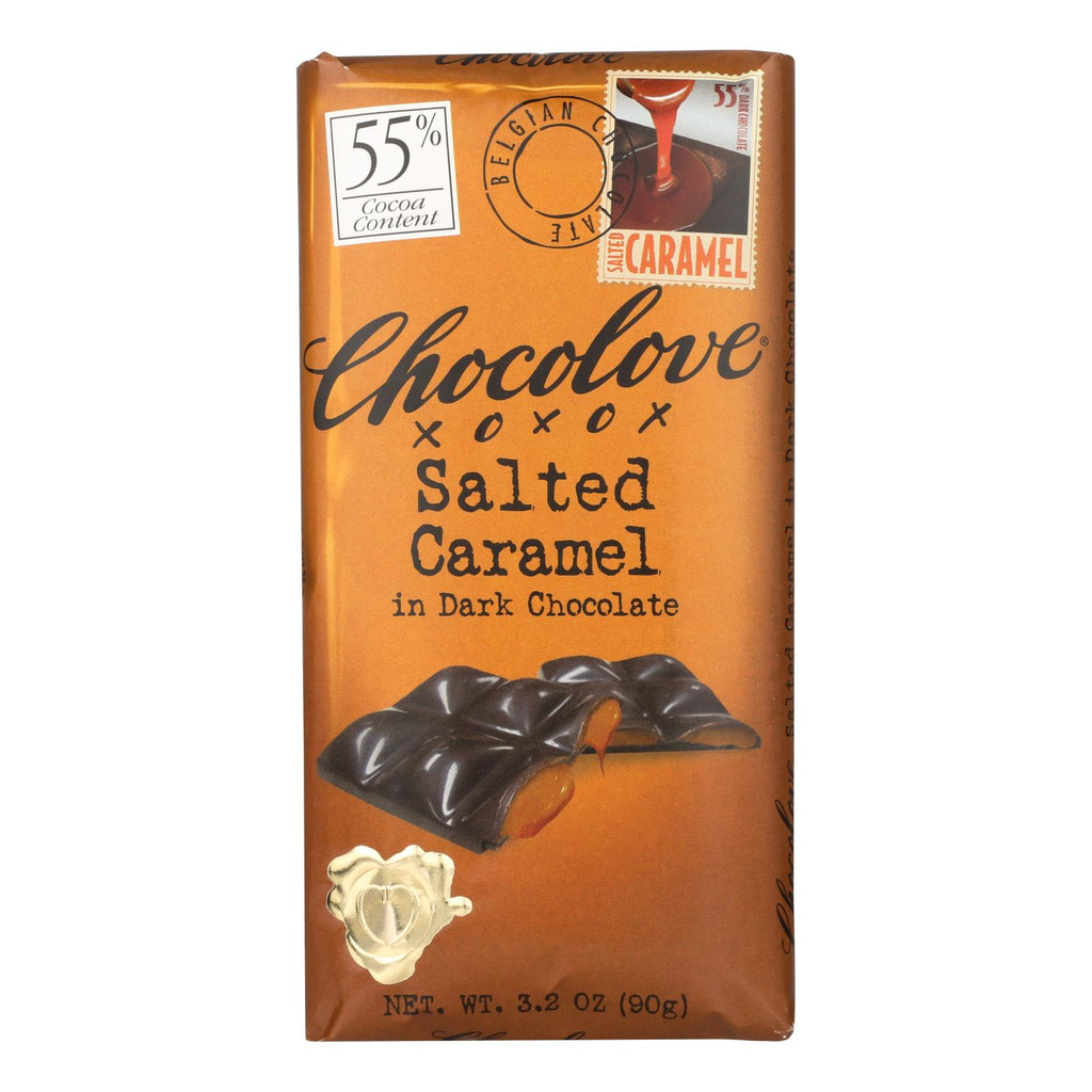 Chocolove Xoxox - Dark Chocolate Bar - Salted Caramel - Case Of 10 - 3.2 Oz - Lakehouse Foods
