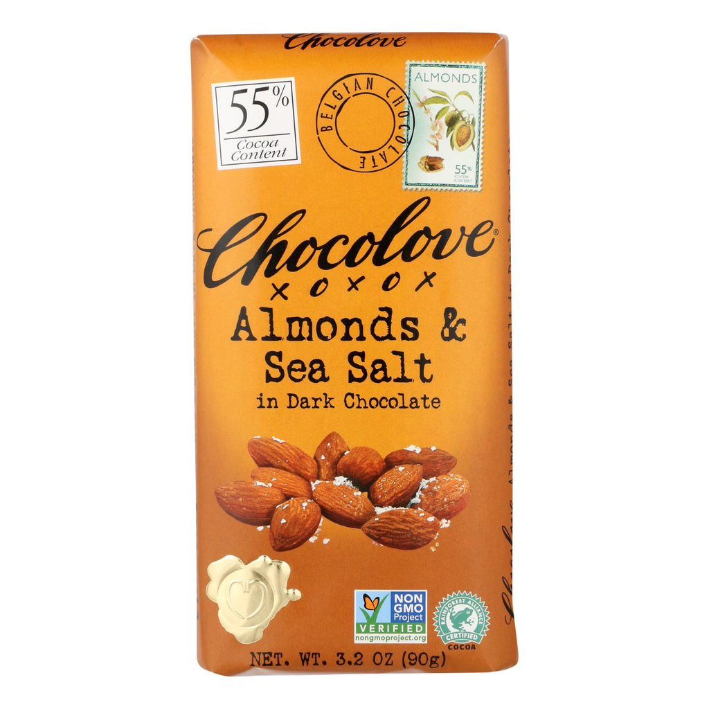 Chocolove Xoxox - Premium Chocolate Bar - Dark Chocolate - Almonds And Sea Salt - 3.2 Oz Bars - Case Of 12 - Lakehouse Foods