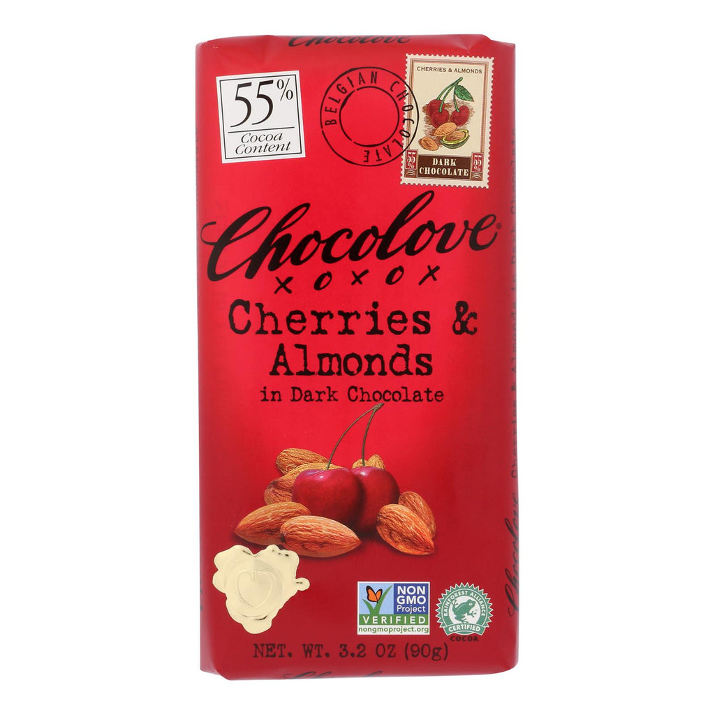 Chocolove Xoxox - Premium Chocolate Bar - Dark Chocolate - Cherries And Almonds - 3.2 Oz Bars - Case Of 12 - Lakehouse Foods
