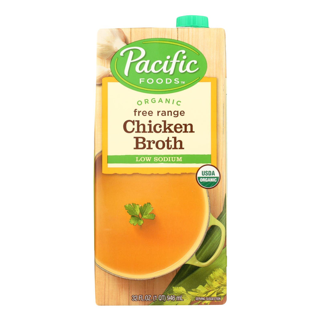 Pacific Natural Foods Free Range Chicken Broth - Low Sodium - Case Of 12 - 32 Fl Oz. - Lakehouse Foods