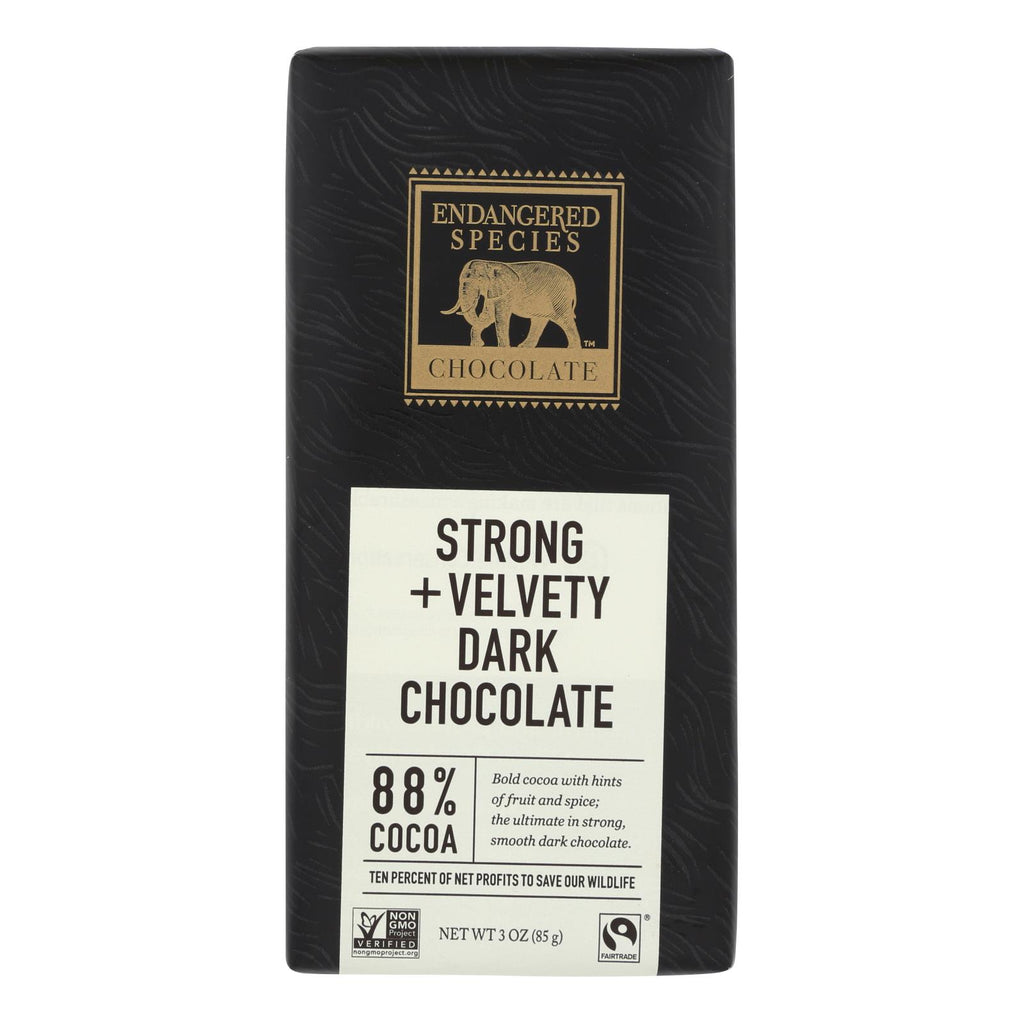 Endangered Species Natural Chocolate Bars - Dark Chocolate - 88 Percent Cocoa - 3 Oz Bars - Case Of 12 - Lakehouse Foods