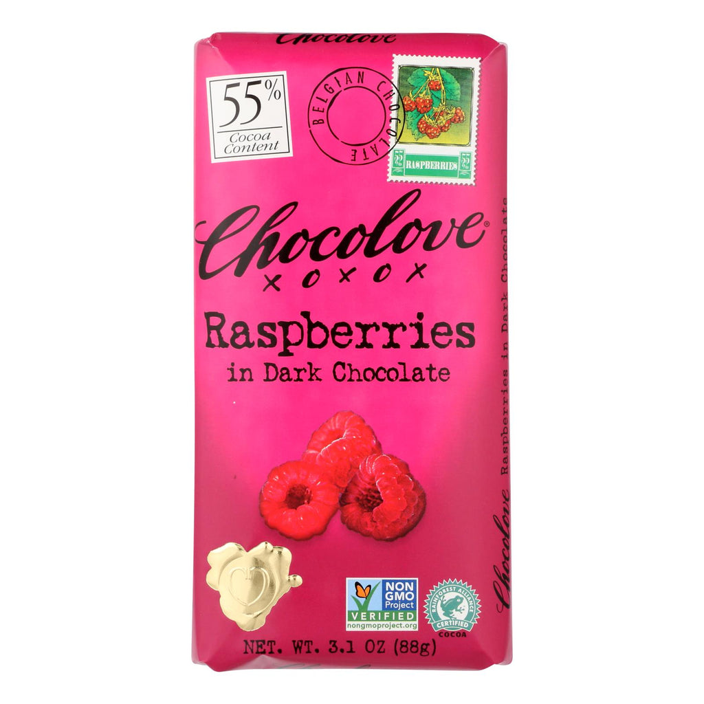 Chocolove Xoxox - Premium Chocolate Bar - Dark Chocolate - Raspberries - 3.1 Oz Bars - Case Of 12 - Lakehouse Foods