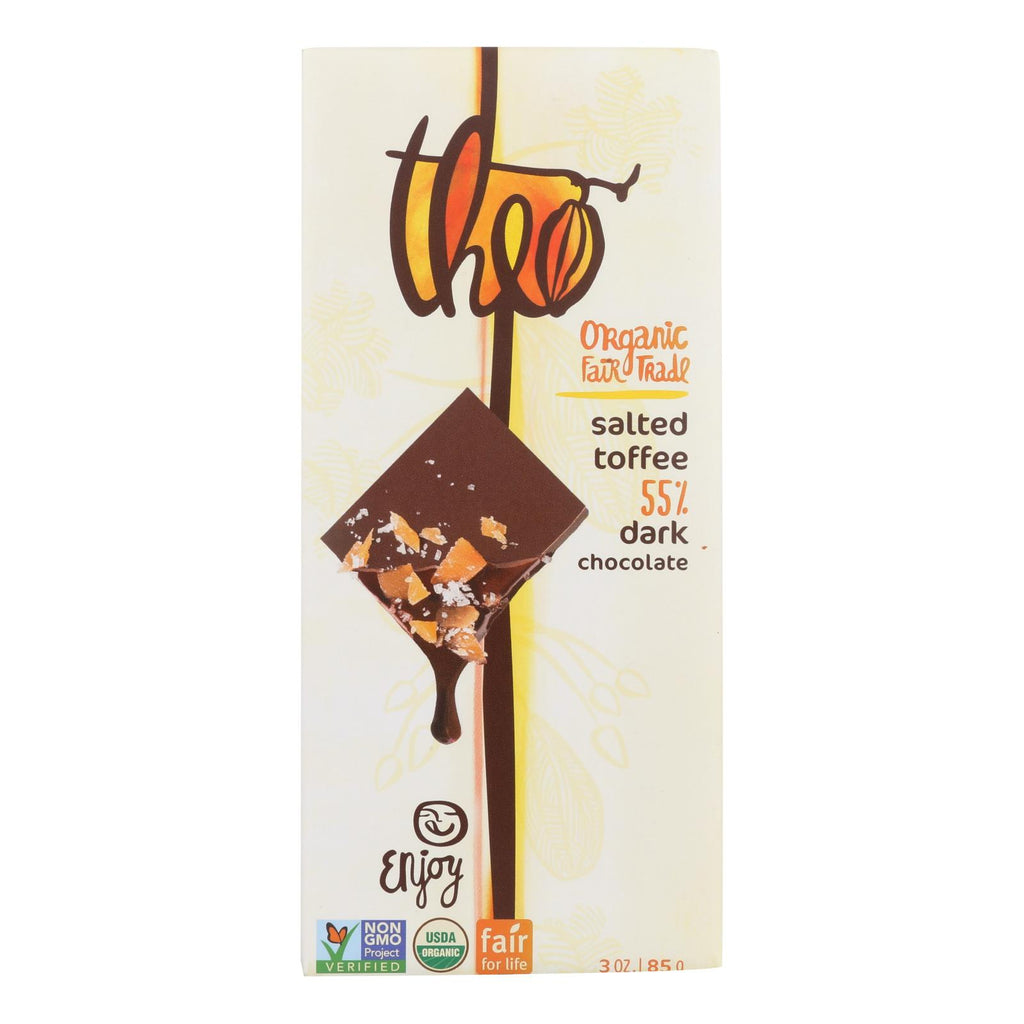 Theo Chocolate Salted Toffee - 55 Percent Dark Chocolate - Case Of 12 - 3 Oz. - Lakehouse Foods