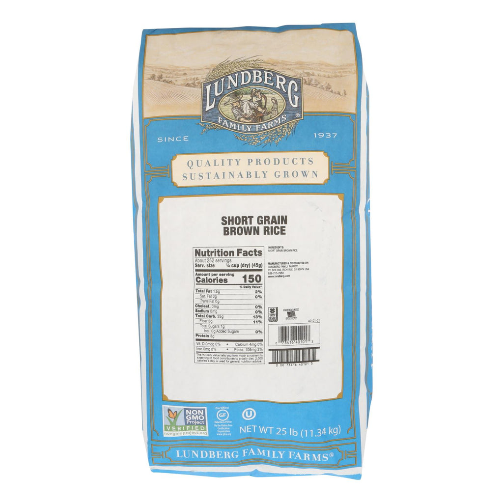 Lundberg Family Farms Brown Short Grain Rice - Case Of 25 Lbs - Lakehouse Foods