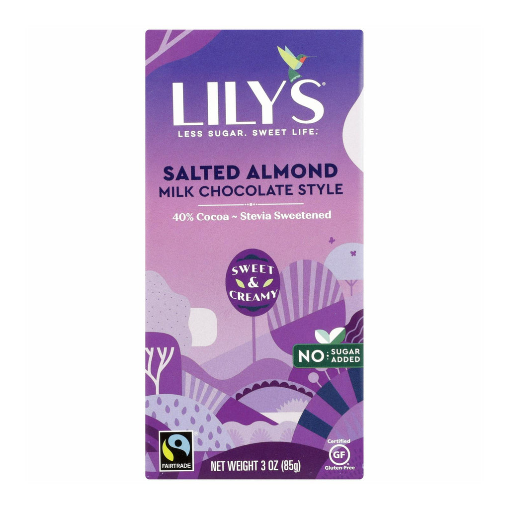Lily's Sweets Chocolate Bar - Milk Chocolate - 40 Percent Cocoa - Salted Almond - 3 Oz Bars - Case Of 12 - Lakehouse Foods