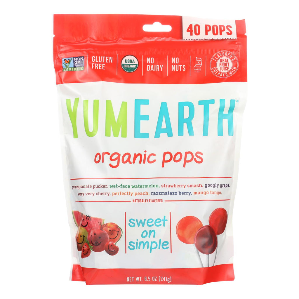 Yummy Earth Organics Lollipops - Organic Pops - 40 Plus - Assorted - 8.5 Oz - Case Of 12 - Lakehouse Foods