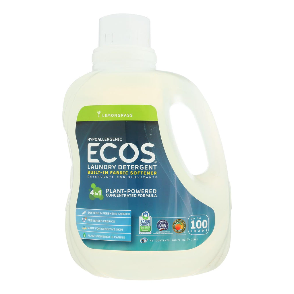 Earth Friendly Ecos Ultra 2x All Natural Laundry Detergent - Lemongrass - Case Of 4 - 100 Fl Oz - Lakehouse Foods