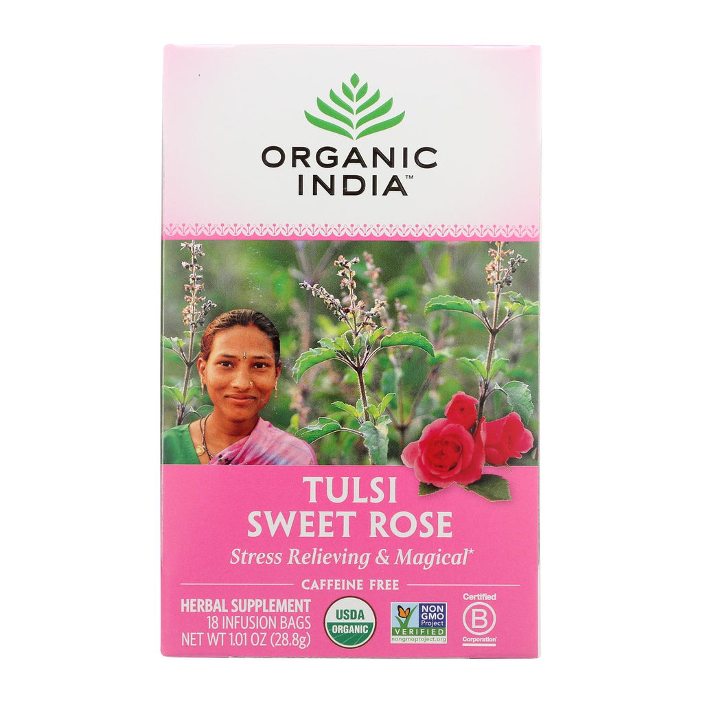 Organic India Tulsi Tea Sweet Rose - 18 Tea Bags - Case Of 6 - Lakehouse Foods
