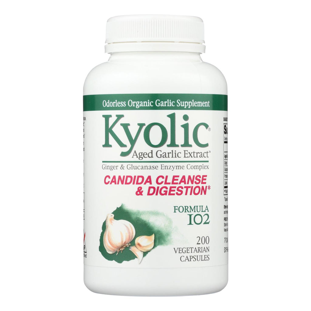 Kyolic - Aged Garlic Extract Candida Cleanse And Digestion Formula102 - 200 Vegetarian Capsules - Lakehouse Foods