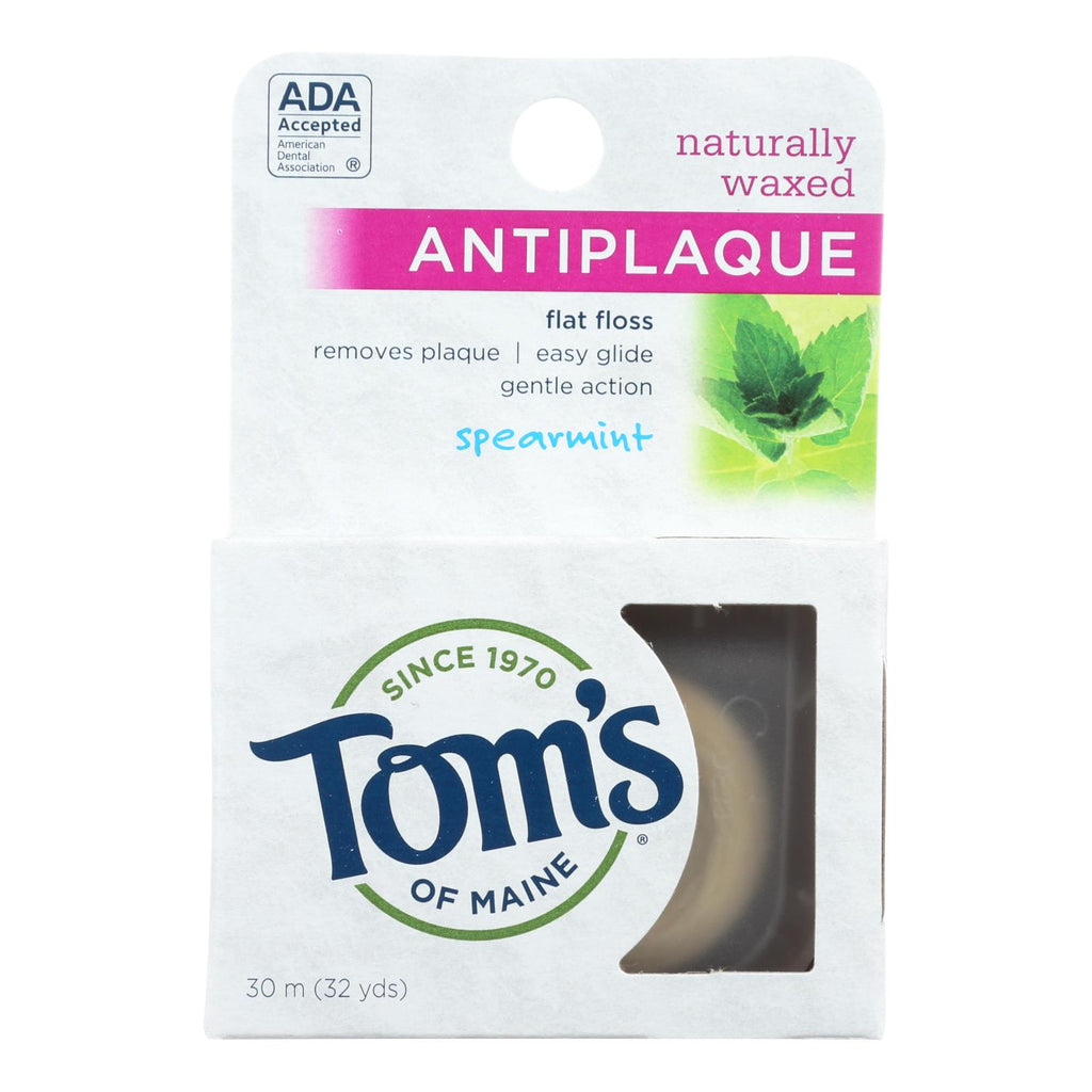 Tom's Of Maine Antiplaque Flat Floss Waxed Spearmint - 32 Yards - Case Of 6 - Lakehouse Foods