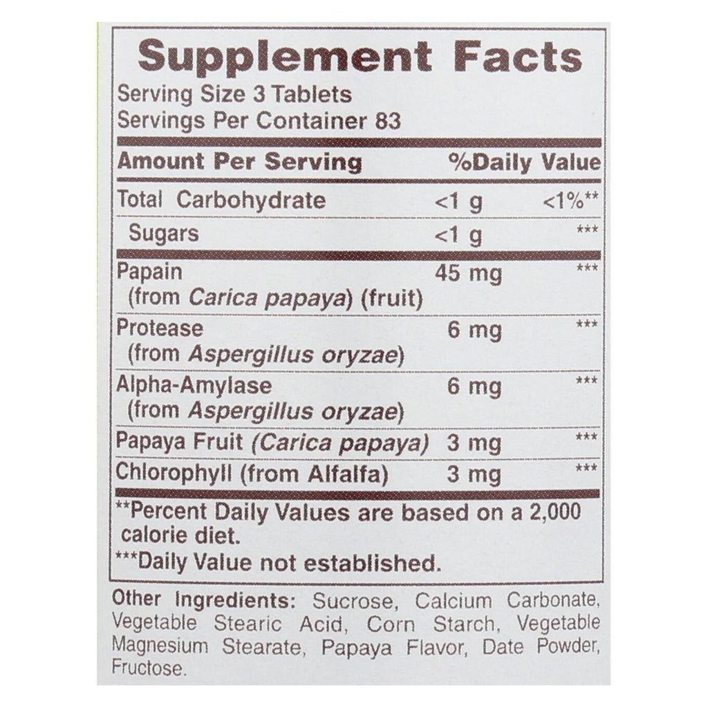 American Health - Papaya Enzyme With Chlorophyll Chewable - 250 Tablets - Lakehouse Foods