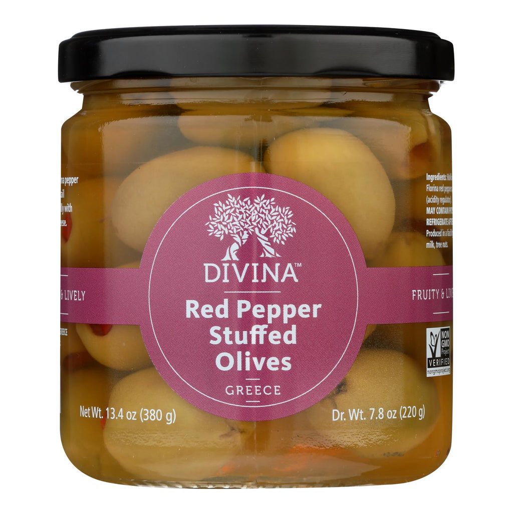 Divina - Olives Stuffed With Sweet Peppers - Case Of 6 - 7.8 Oz. - Lakehouse Foods