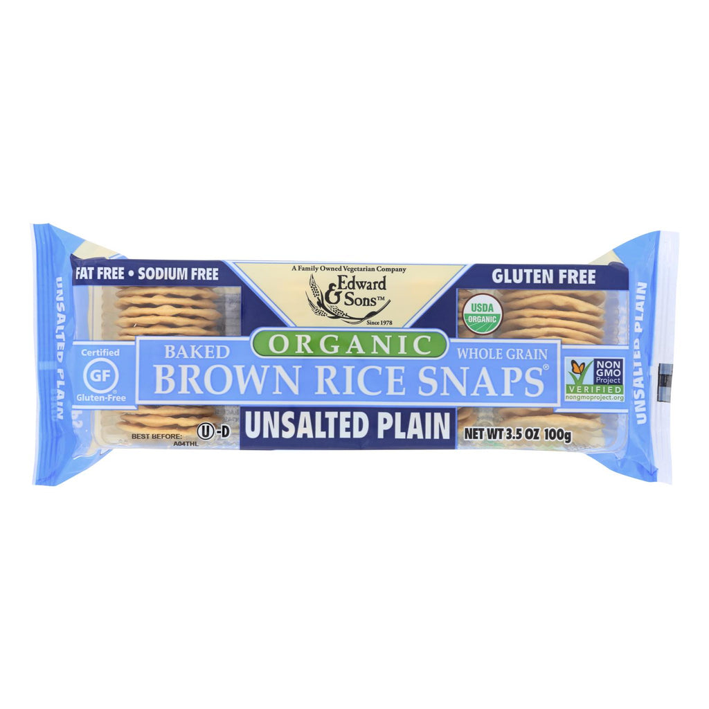 Edward And Sons Brown Rice Snaps - Unsalted Plain - Case Of 12 - 3.5 Oz. - Lakehouse Foods