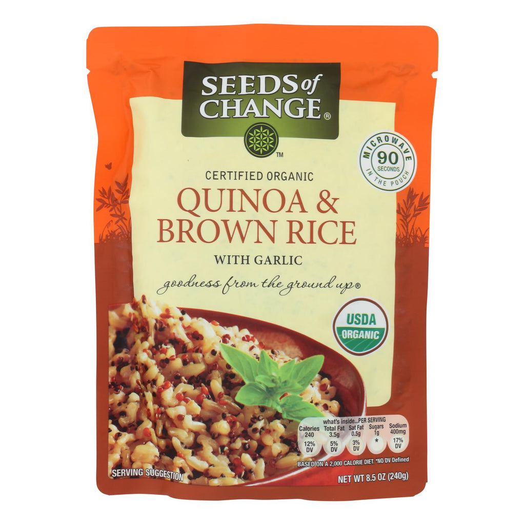 Seeds Of Change Organic Quinoa And Brown Rice With Garlic - Case Of 12 - 8.5 Oz. - Lakehouse Foods