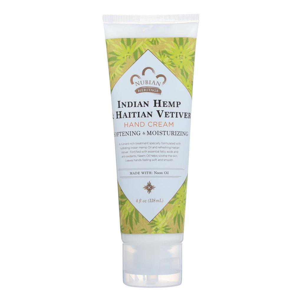 Nubian Heritage Hand Cream Indian Hemp And Haitian Vetiver - 4 Oz - Lakehouse Foods