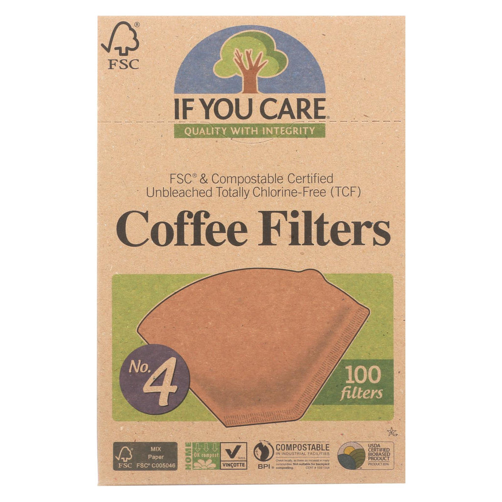 If You Care #4 Cone Coffee Filters - Brown - Case Of 12 - 100 Count - Lakehouse Foods
