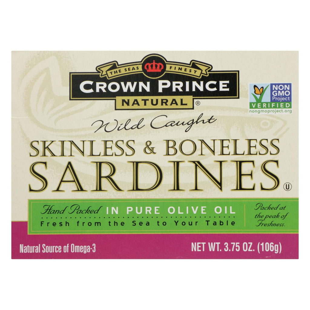 Crown Prince Skinless And Boneless Sardines In Pure Olive Oil - Case Of 12 - 3.75 Oz. - Lakehouse Foods