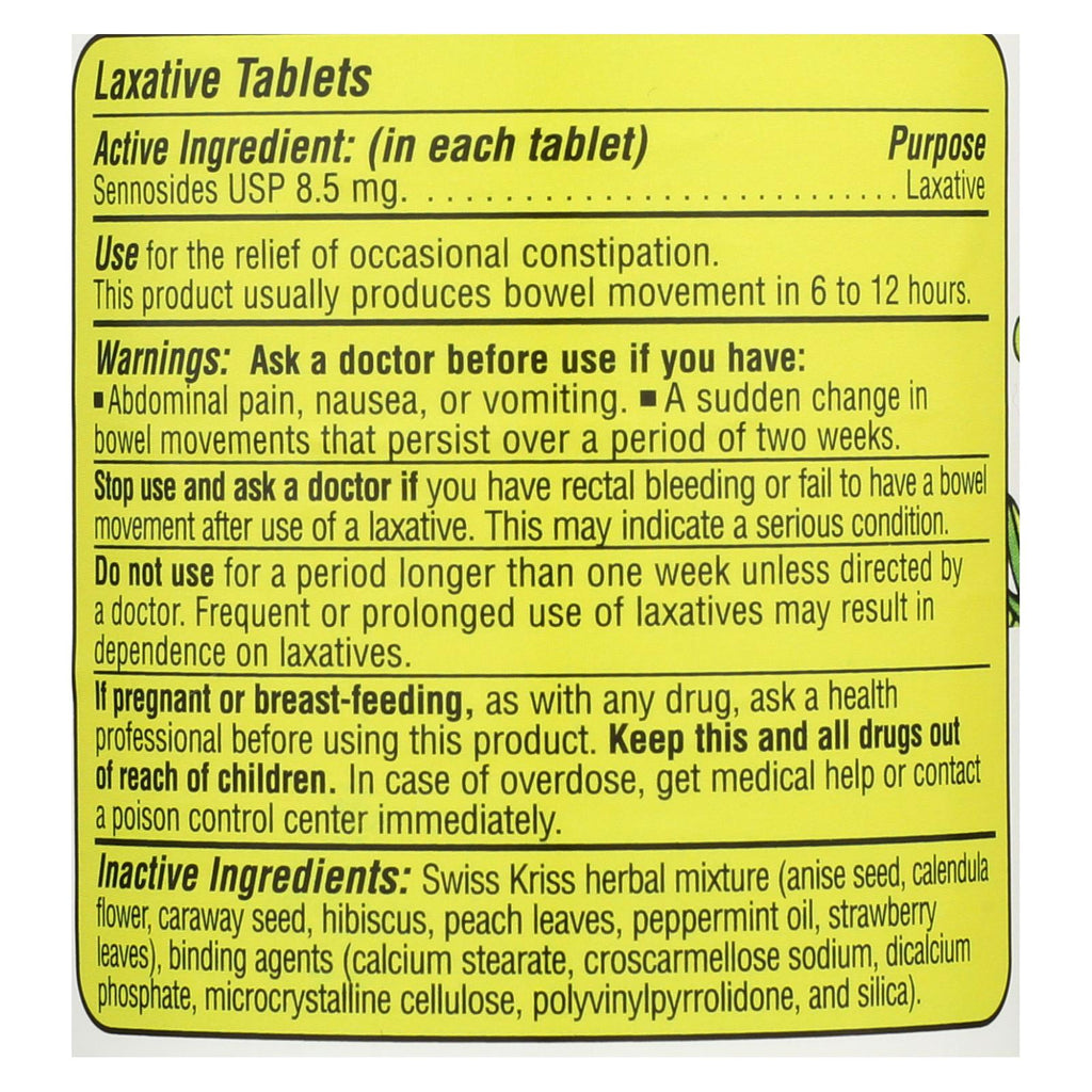 Modern Natural Products Swiss Kriss Herbal Laxative - 250 Tablets - Lakehouse Foods