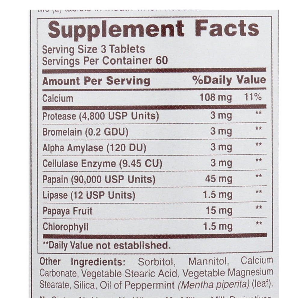 American Health - Super Papaya Enzyme Plus Chewable - 180 Chewable Tablets - Lakehouse Foods