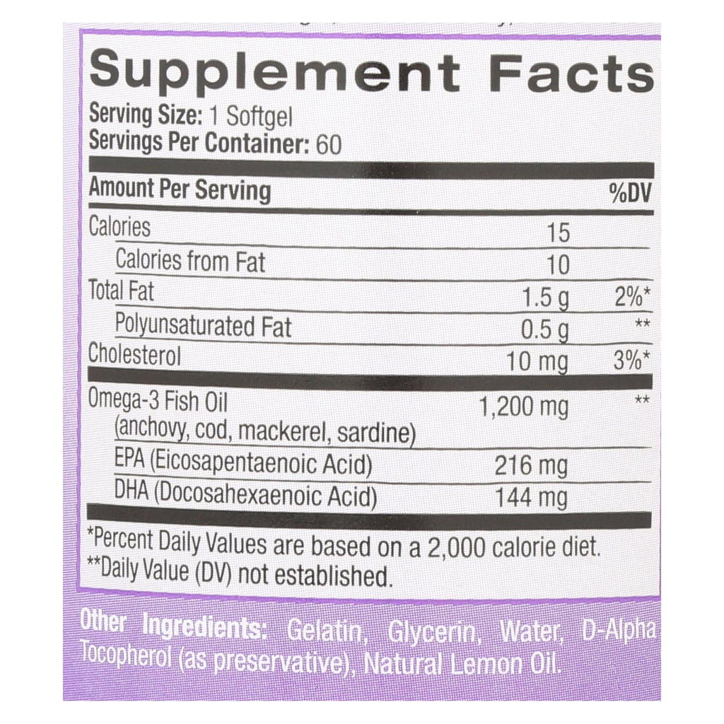 Natrol Omega-3 Fish Oil Lemon - 1200 Mg - 60 Softgels - Lakehouse Foods