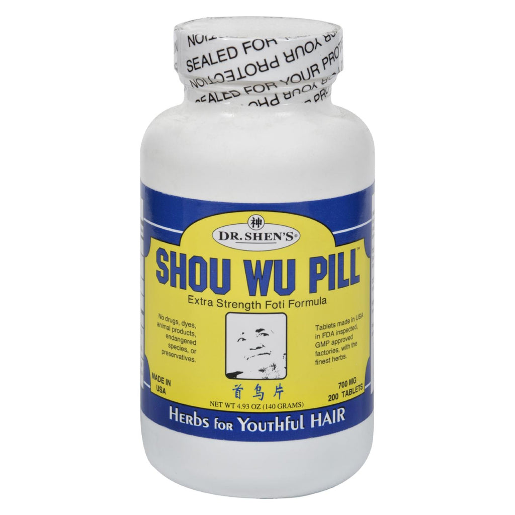 Dr. Shen's Shou Wu Youthful Hair Pill - 700 Mg - 200 Tablets - Lakehouse Foods