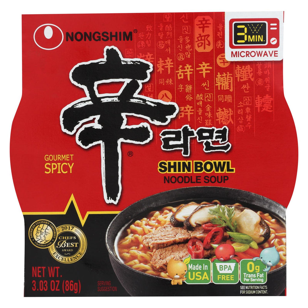 Nong Shim Noodle Soup Bowl - Shin - Case Of 12 - 3.03 Oz. - Lakehouse Foods