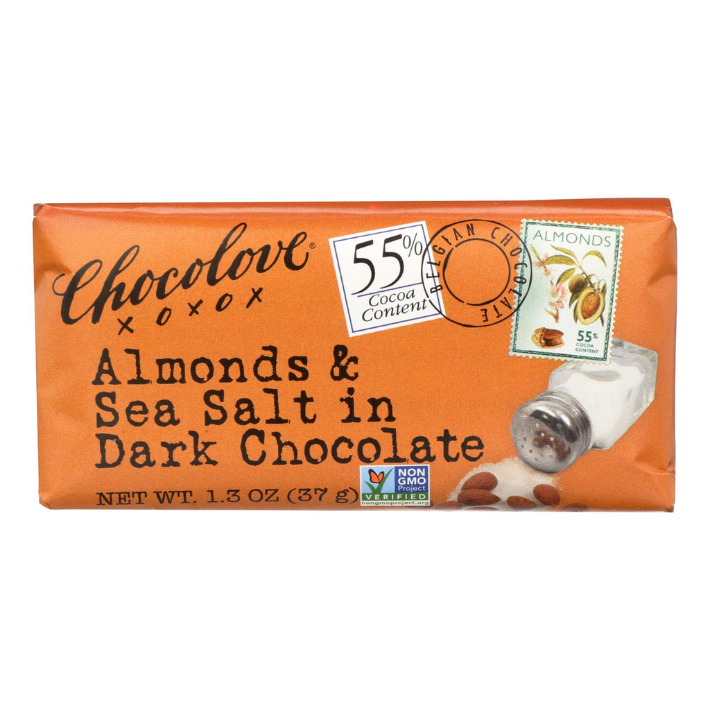 Chocolove Xoxox - Premium Chocolate Bar - Dark Chocolate - Almonds And Sea Salt - Mini 1.3 Oz Bars - Case Of 12 - Lakehouse Foods
