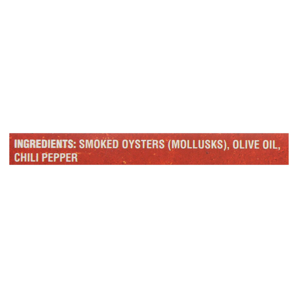 Crown Prince Oysters - Smoked With Red Chili Pepper - Case Of 18 - 3 Oz. - Lakehouse Foods